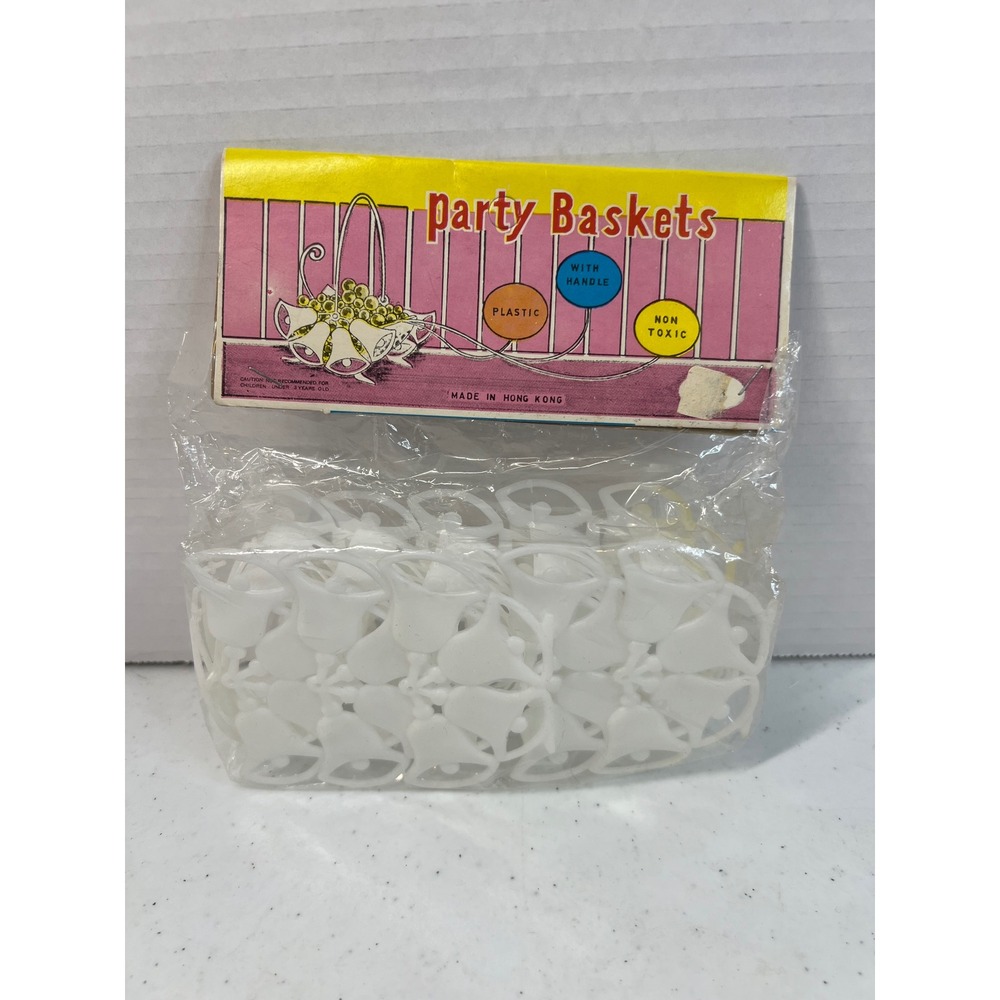 Vintage White Plastic Bell Party Baskets Wedding Favors Made in Hong Kong Set